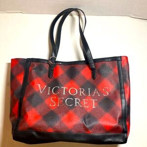 VICTORIA'S SECRET RED & BLACK BUFFALO PLAID LARGE TOTE BAG
